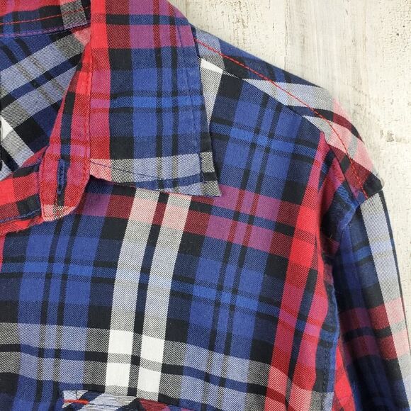 OP Plaid Button-Down Long Sleeve Shirt Blue Red Size Medium 38-40 - Picture 5 of 7